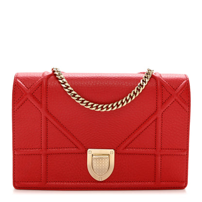 Christian Dior Grained Calfskin Diorama Wallet on Chain Pouch Rouge Vif 1 of 5