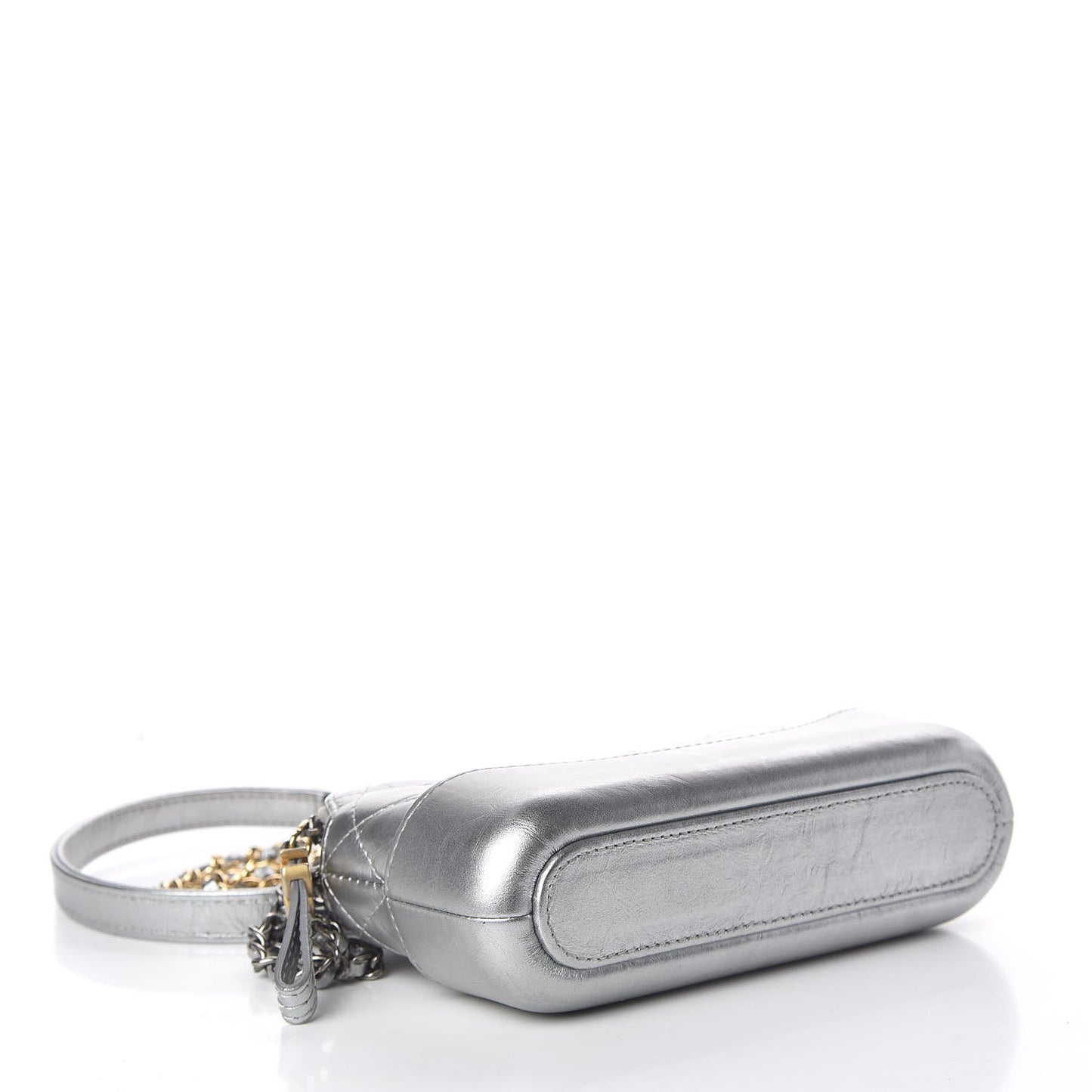 Metallic Lambskin Calfskin Quilted Small Gabrielle Clutch With Chain Silver