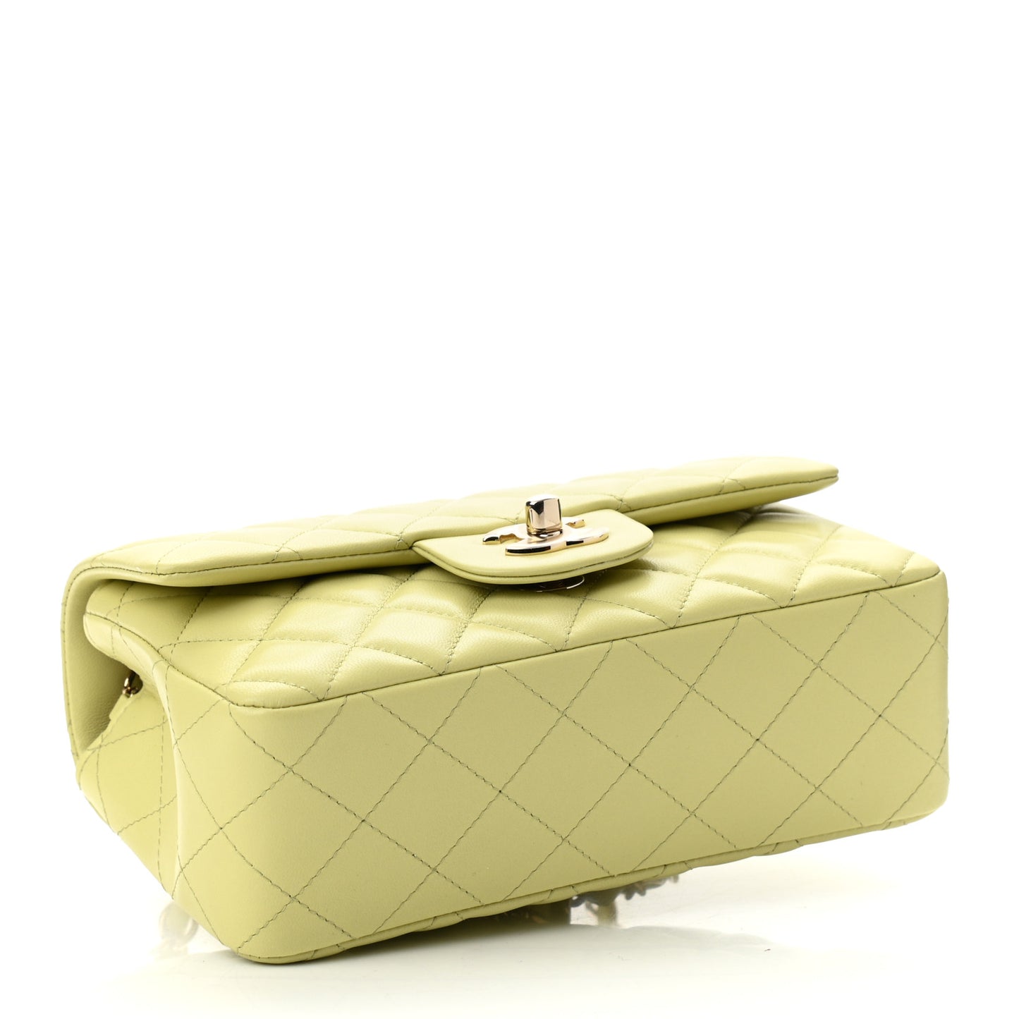 Lambskin Quilted Mini Rectangular Flap Light Green