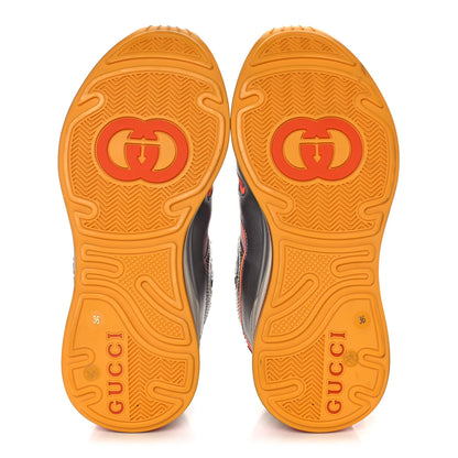 Gucci Calfskin Suede Mesh Lizard Embossed Womens Ultrapace Sneakers 36 Silver Anthracite Neon Orange 5 of 9