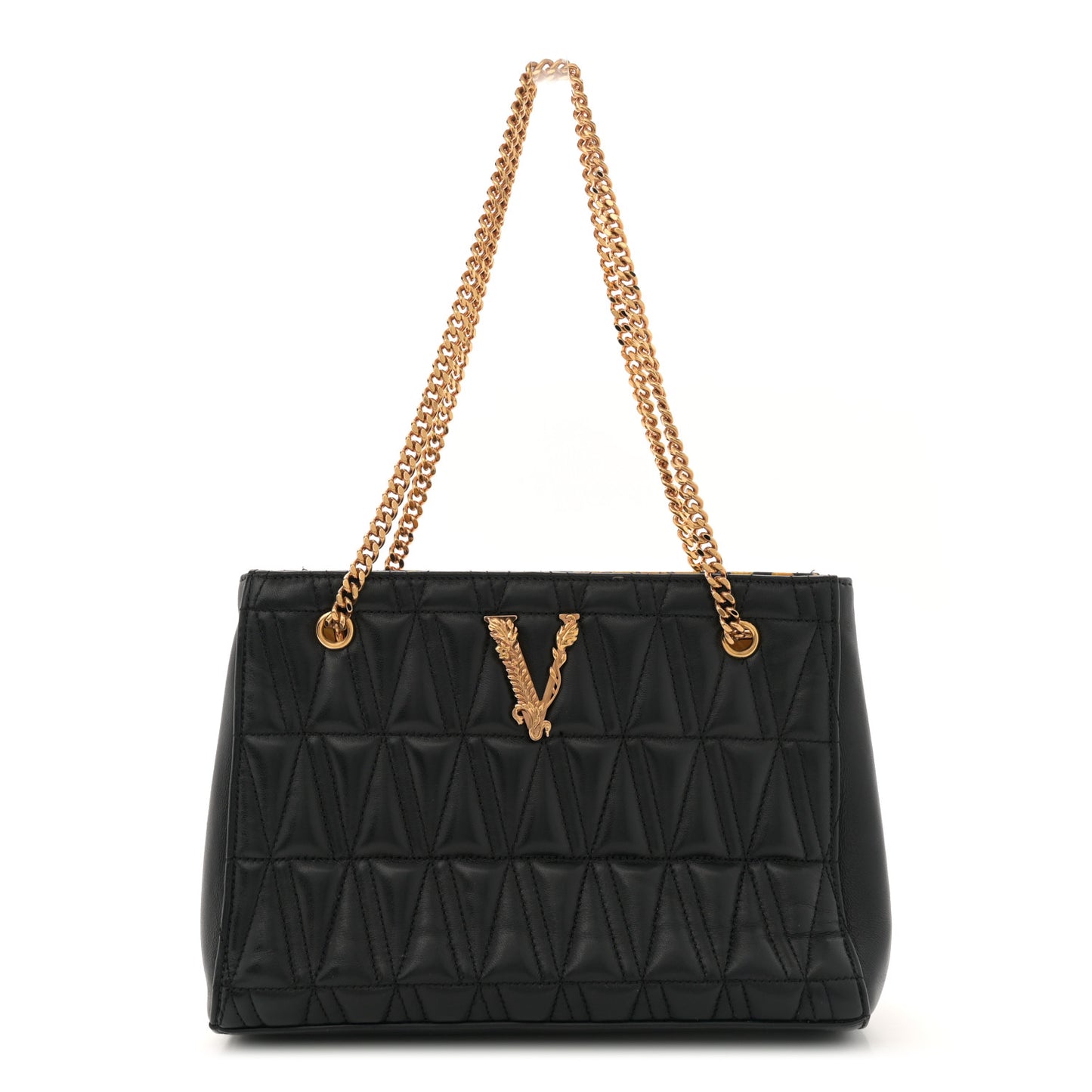 Nappa Barocco Quilted Small Virtus V Chain Shoulder Bag Black
