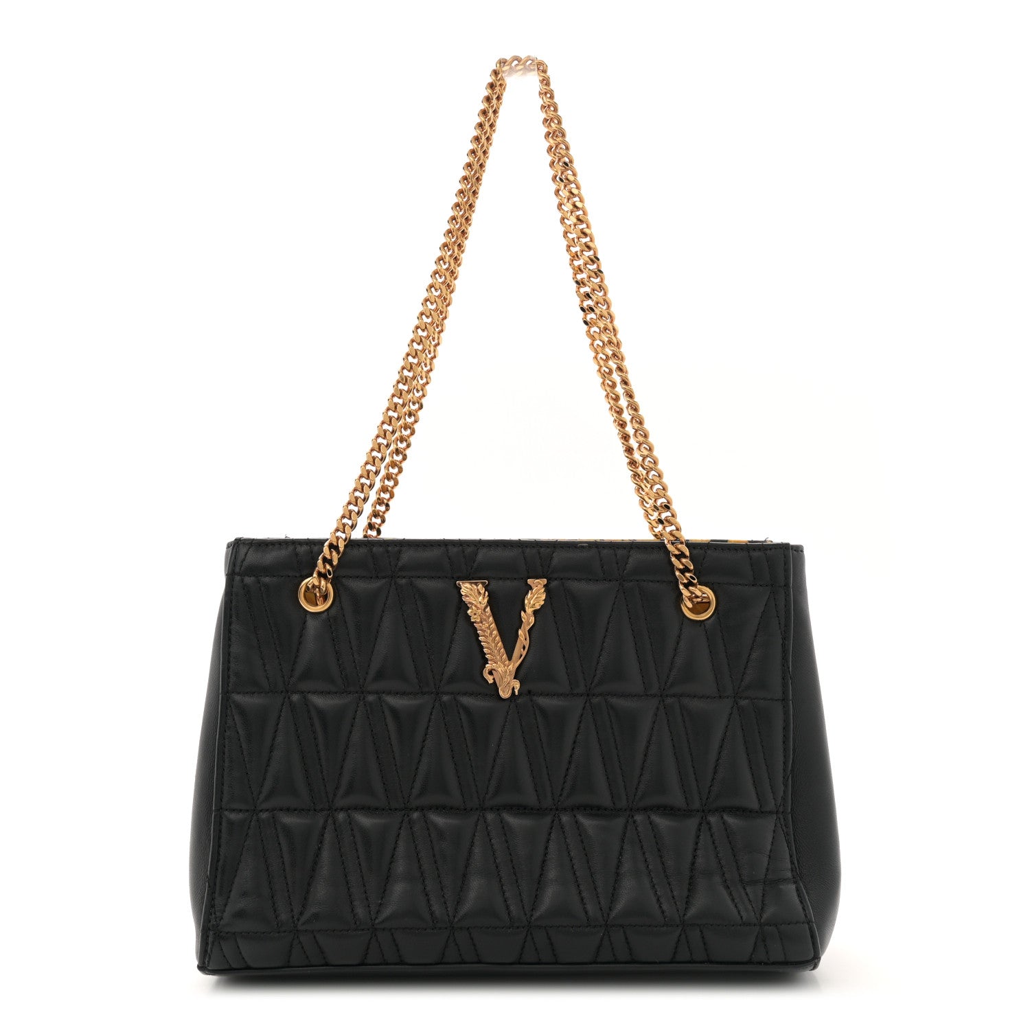 Versace Nappa Barocco Quilted Small Virtus V Chain Shoulder Bag Black 1 of 11