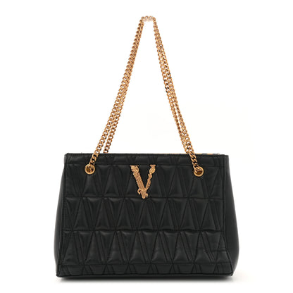 Versace Nappa Barocco Quilted Small Virtus V Chain Shoulder Bag Black 1 of 11