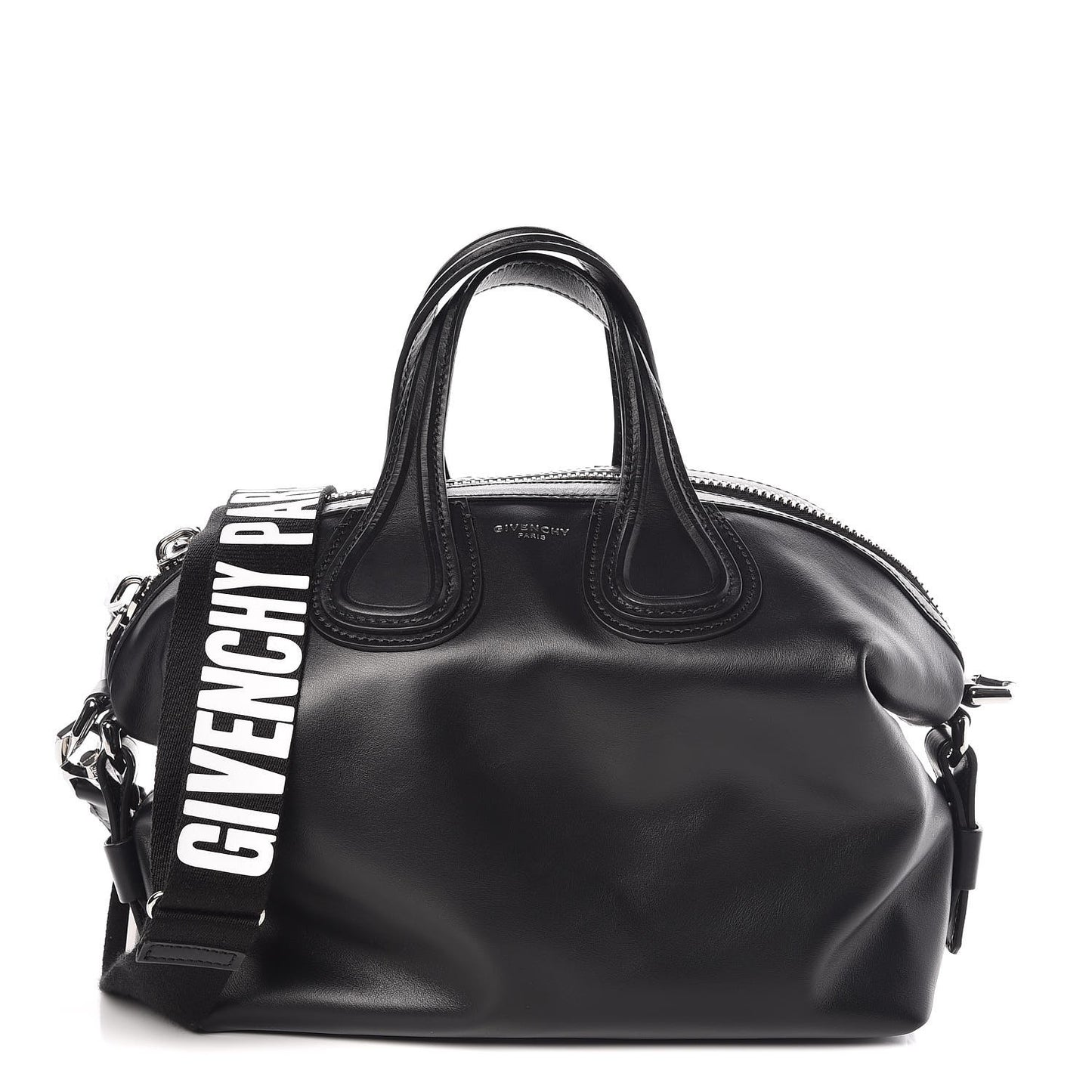 Waxed Calfskin Small Nightingale Logo Strap Black