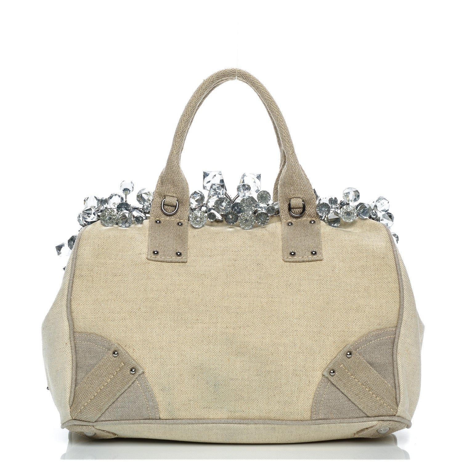 Prada Canvas Mistolino Medium Crystal Cluster Frame Bag Naturale 1 of 11