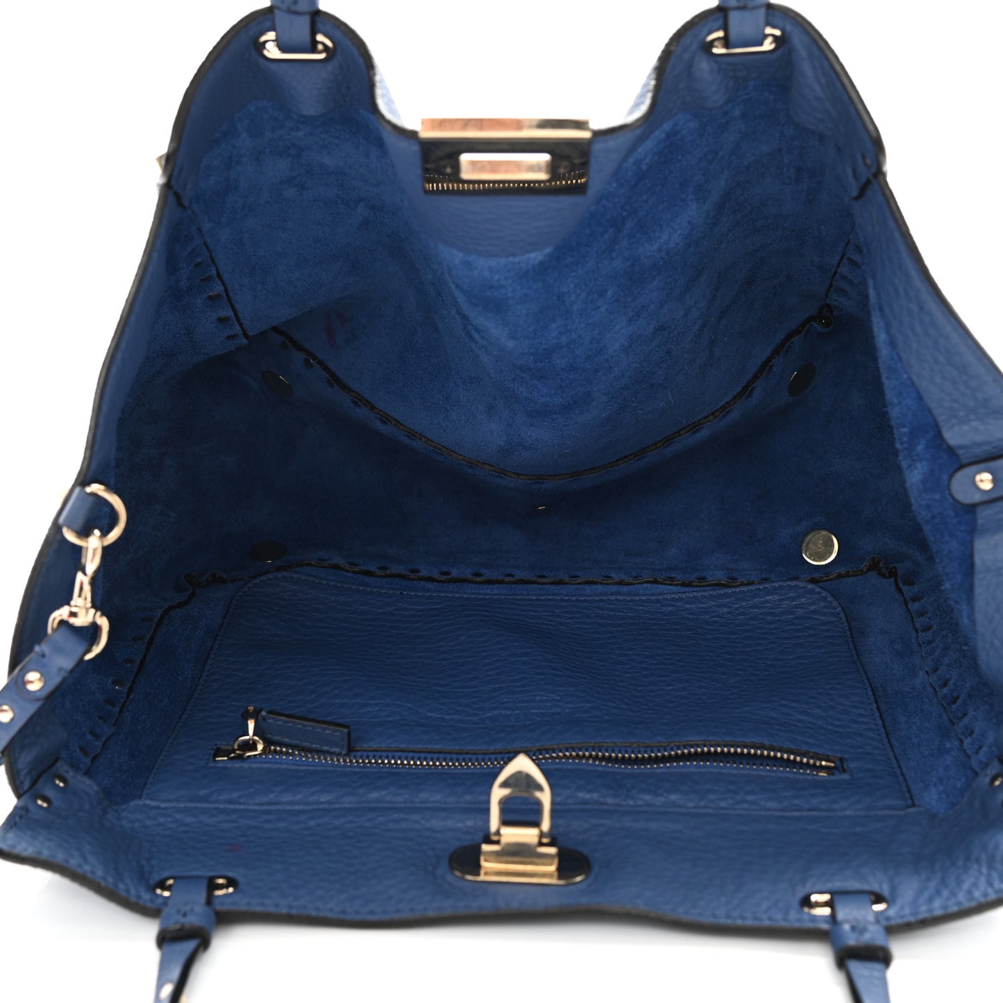 Pebbled Calfskin Medium Rockstud Tote Indaco