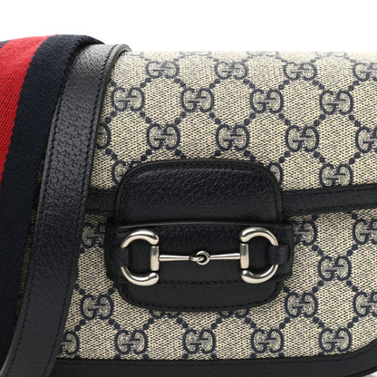 Gucci GG Supreme Monogram Textured Dollar Calfskin Web Mini Horsebit 1955 Shoulder Bag Beige Blue 7 of 10