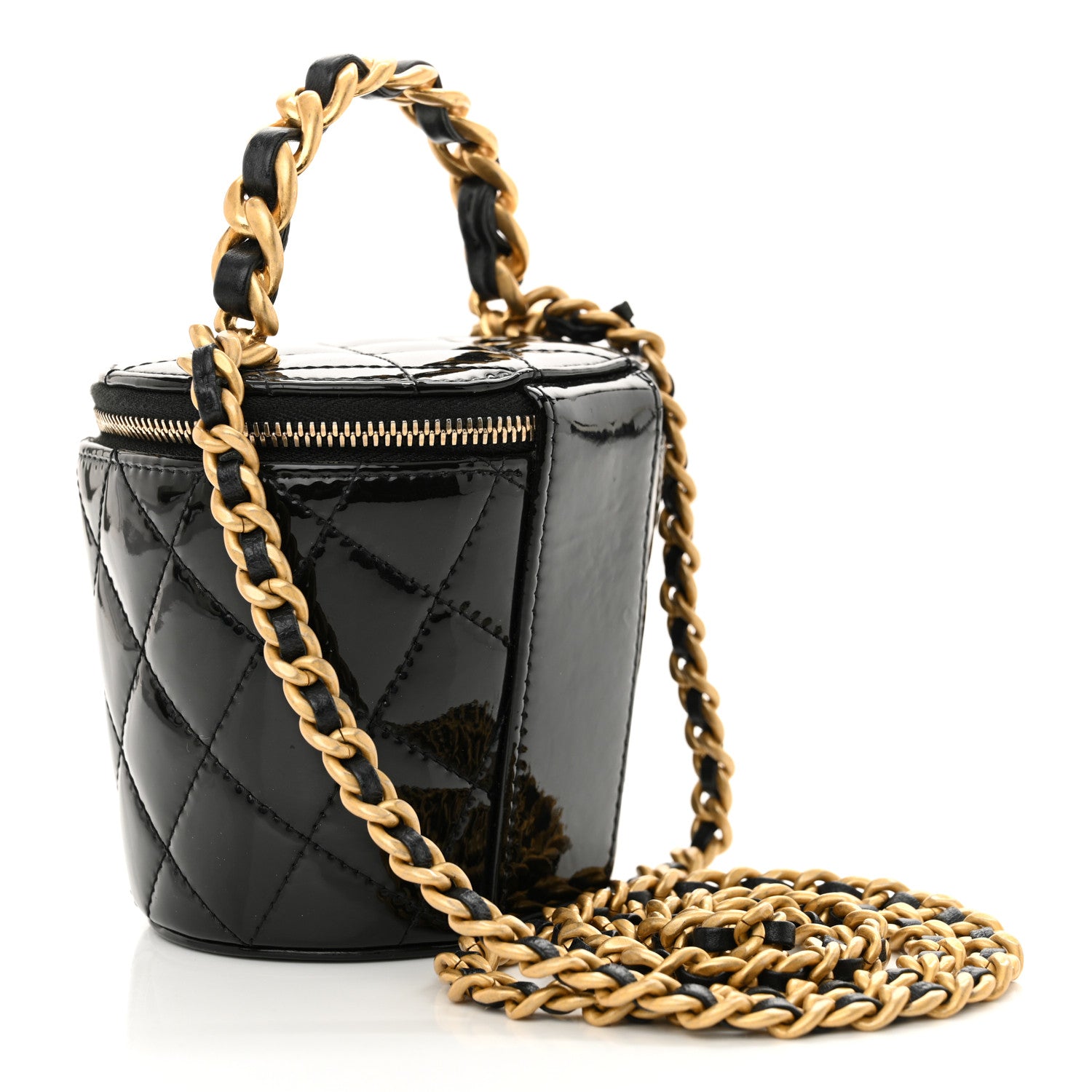 Chanel Patent Quilted Afternoon Tea Top Handle Vanity Case With Chain Black 3 of 12