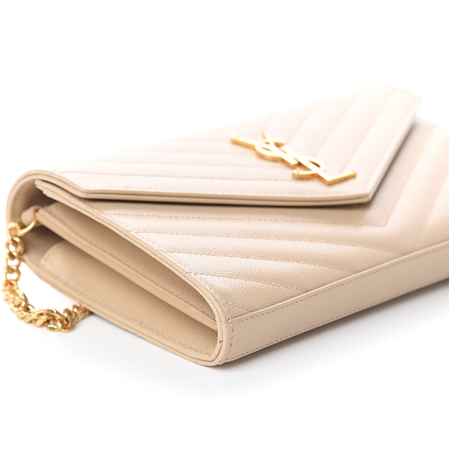 Grain De Poudre Matelasse Chevron Monogram Chain Wallet Nude Powder
