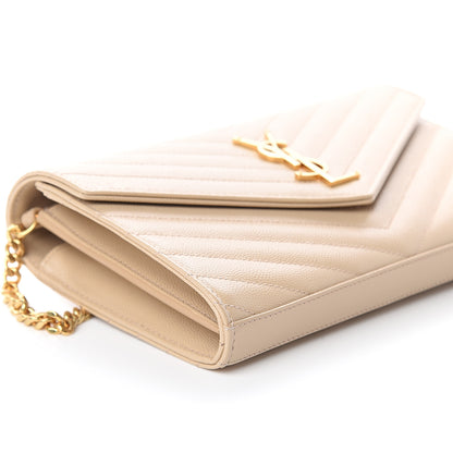 Saint Laurent Grain De Poudre Matelasse Chevron Monogram Chain Wallet Nude Powder 6 of 7