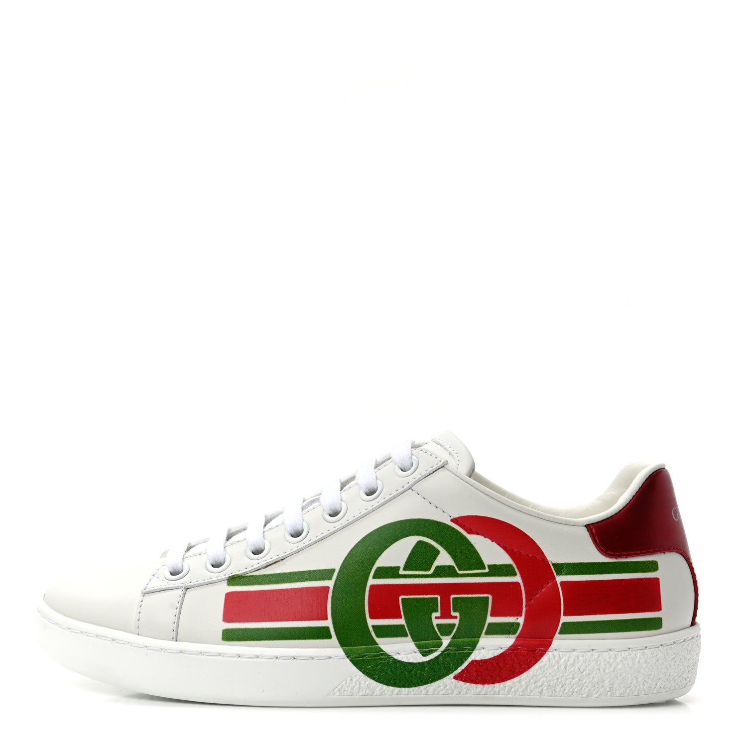 Gucci Calfskin Interlocking G Womens New Ace Sneakers 35 White Red Flame Green 1 of 9