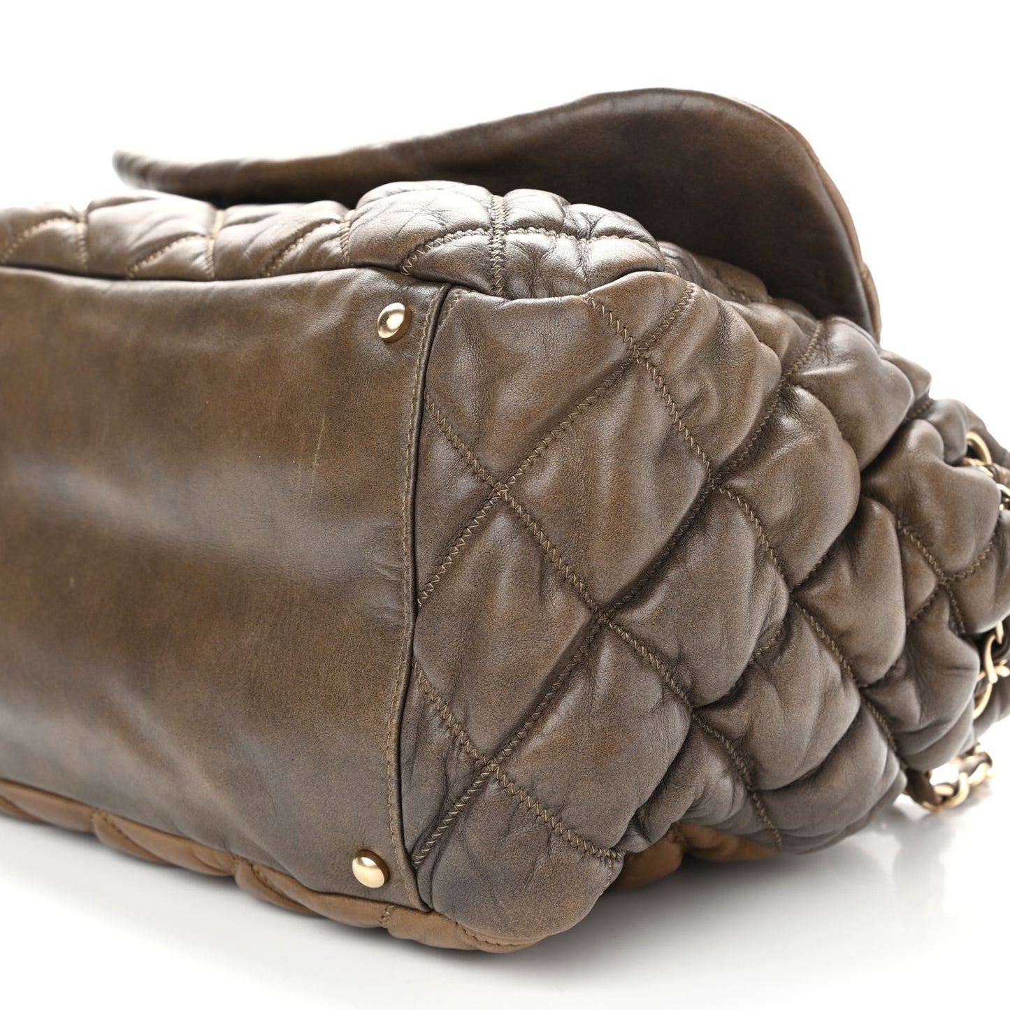Lambskin Bubble Quilt Flap Bag Dark Beige
