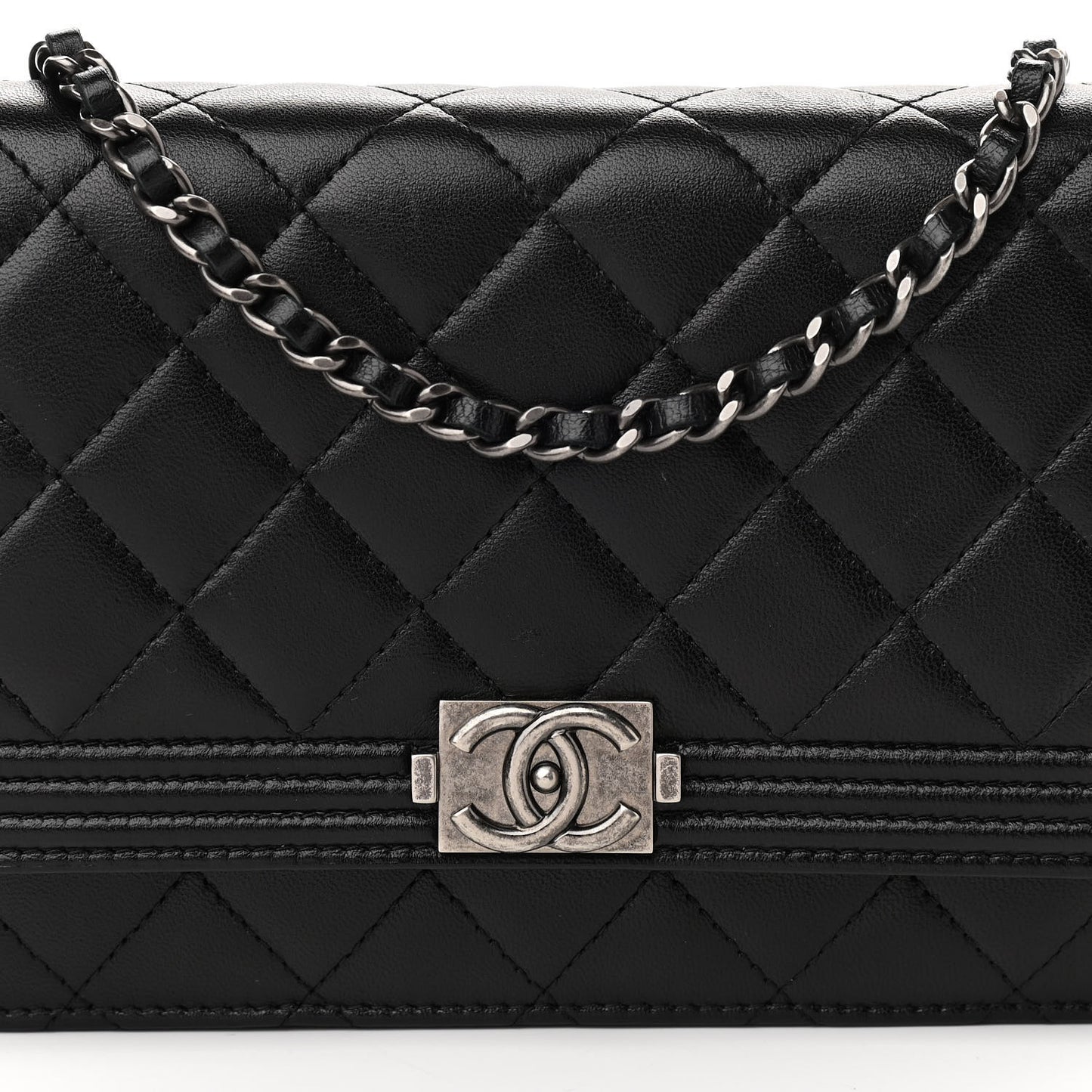 Lambskin Quilted Boy Wallet On Chain WOC Black