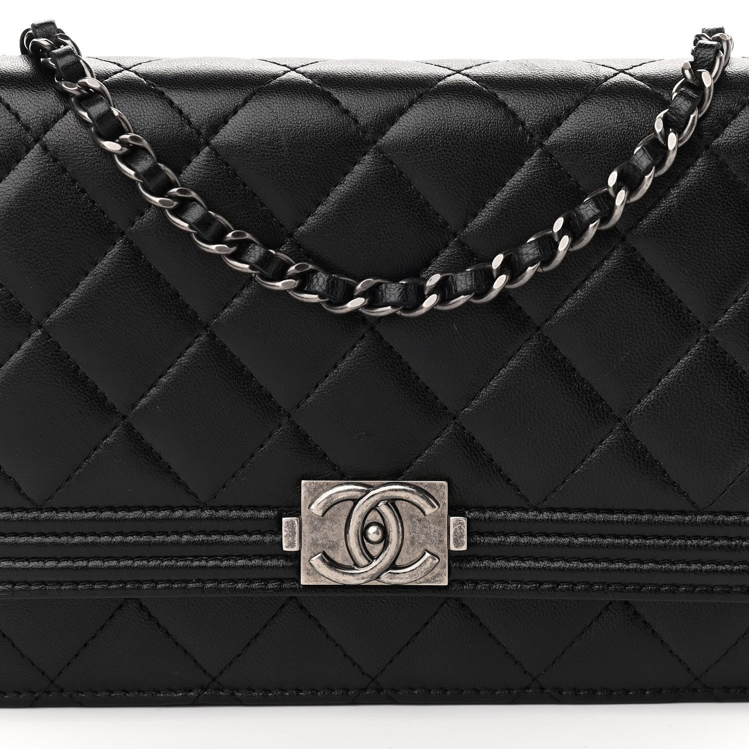 Chanel Lambskin Quilted Boy Wallet On Chain WOC Black 9 of 15