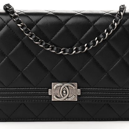 Chanel Lambskin Quilted Boy Wallet On Chain WOC Black 9 of 15