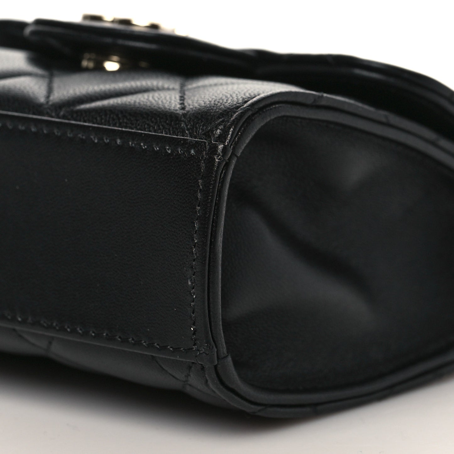 Lambskin Quilted Top Handle Flap Clutch With Chain Black