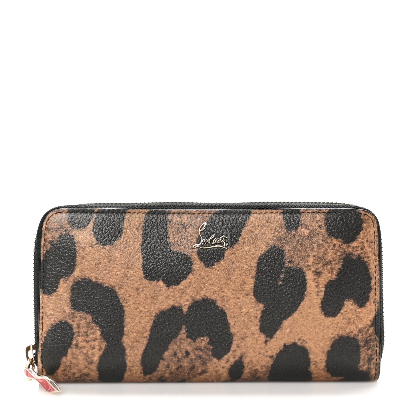 Calfskin Empire Leopard Panettone Zip Around Wallet Brown Gold