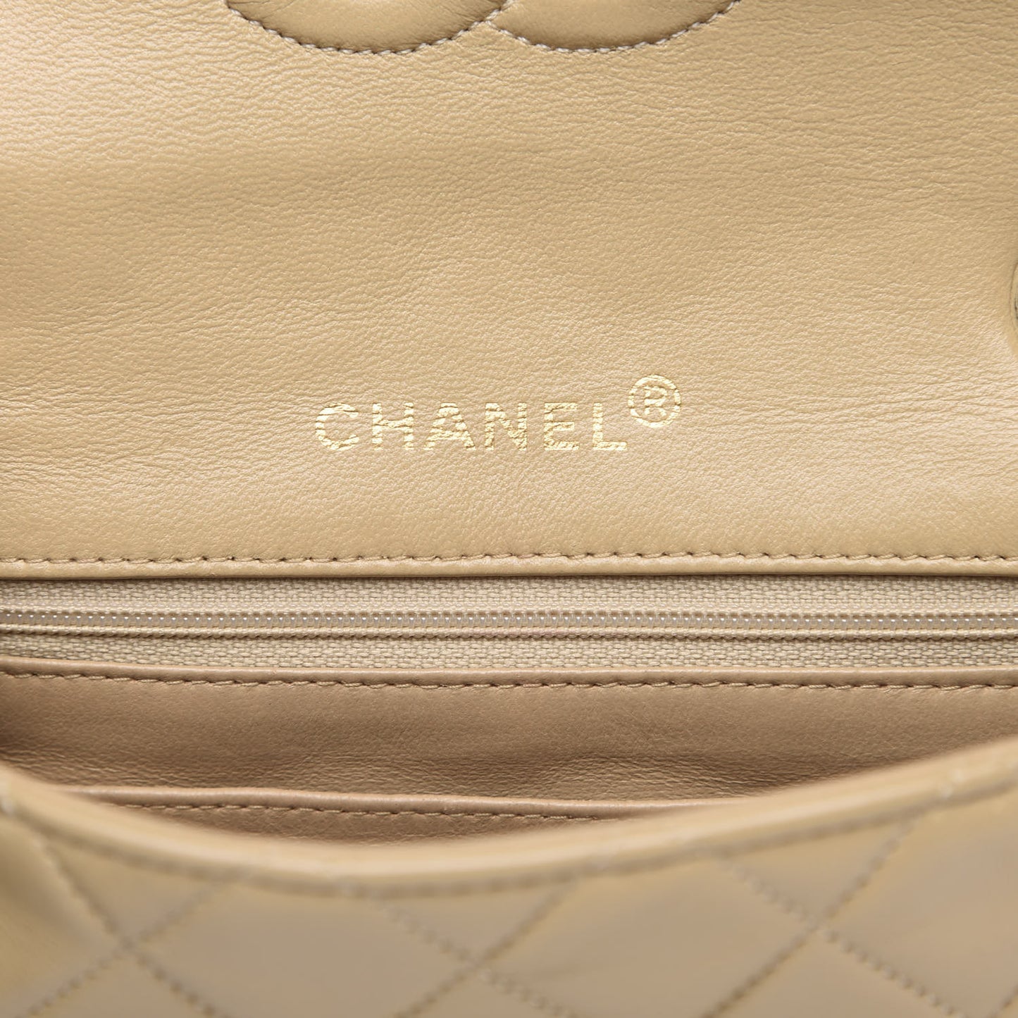 Lambskin Quilted Mini Square Flap Beige