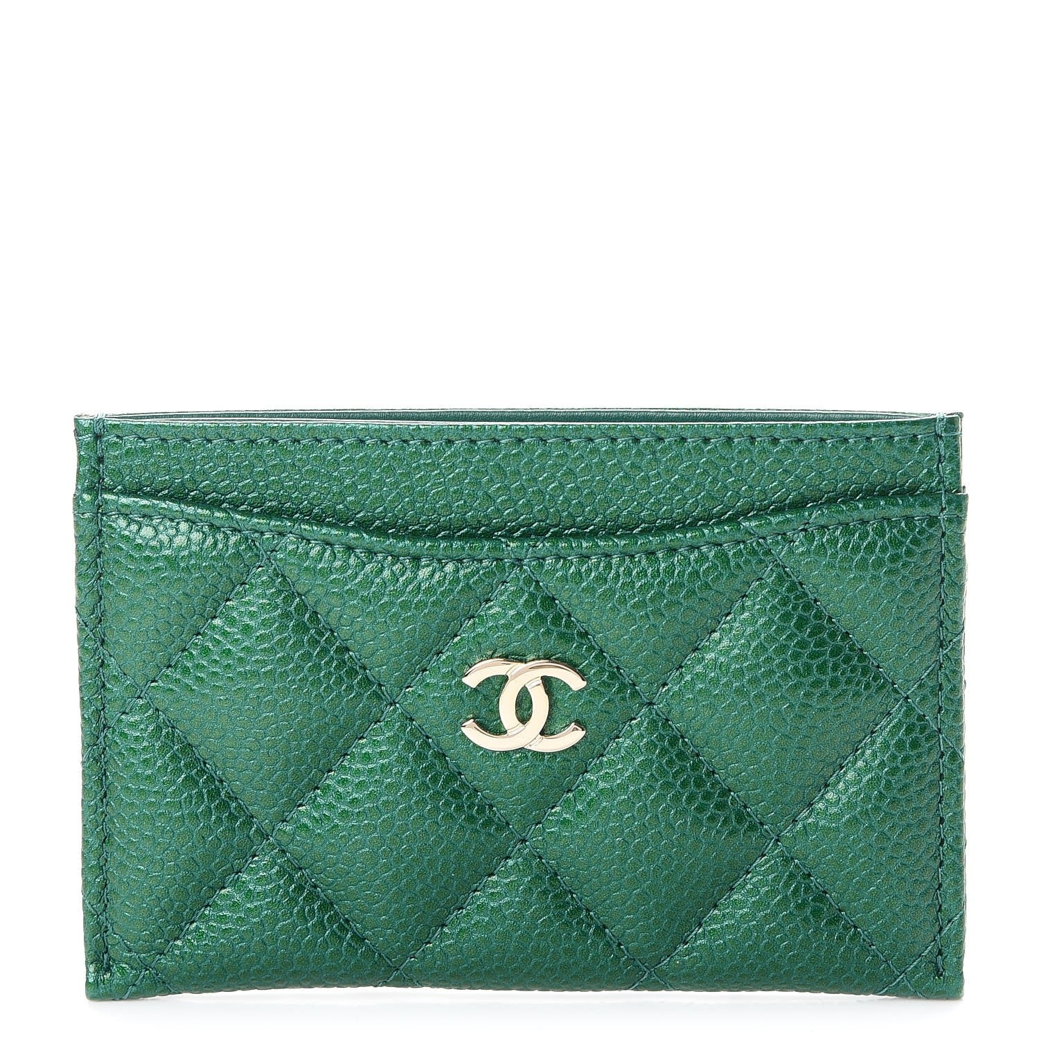 Chanel Metallic Caviar Quilted Card Holder Green 1 of 9