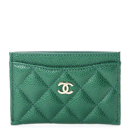 Chanel Metallic Caviar Quilted Card Holder Green 1 of 9