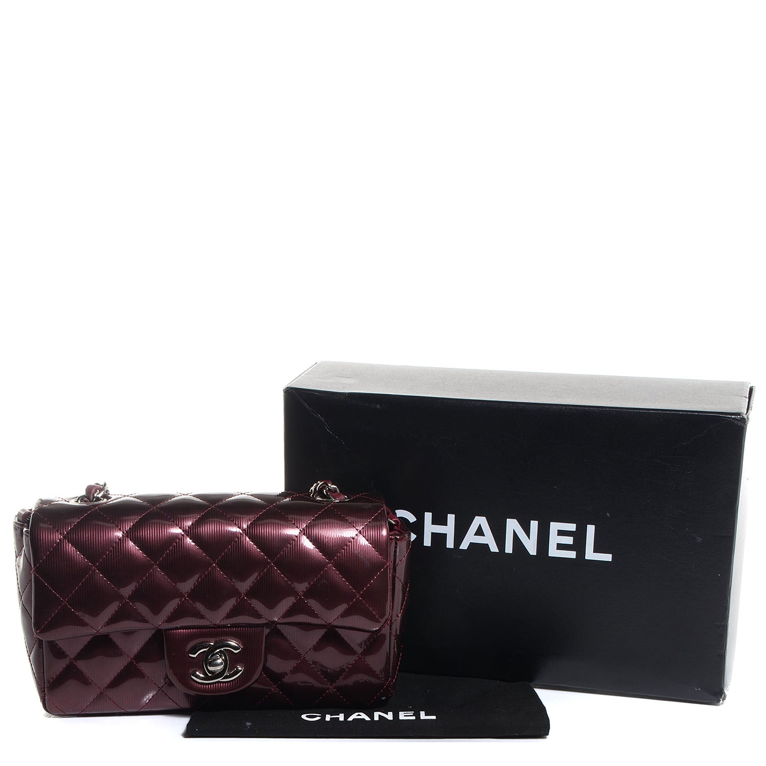 Chanel Striated Patent Quilted Mini Rectangular Flap Burgundy 5 of 10