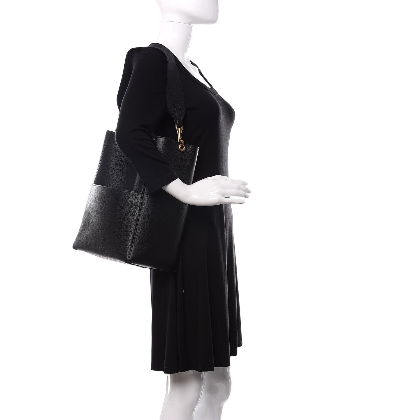 Soft Grained Calfskin Sangle Bucket Bag Black