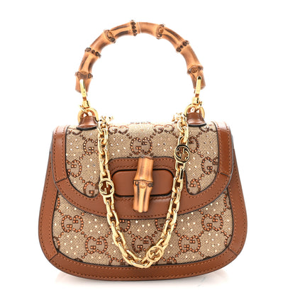 Gucci New Canvas Charisma Calfskin Crystal GG Monogram Small Bamboo 1947 Top Handle Bag Camel Ebony 1 of 9
