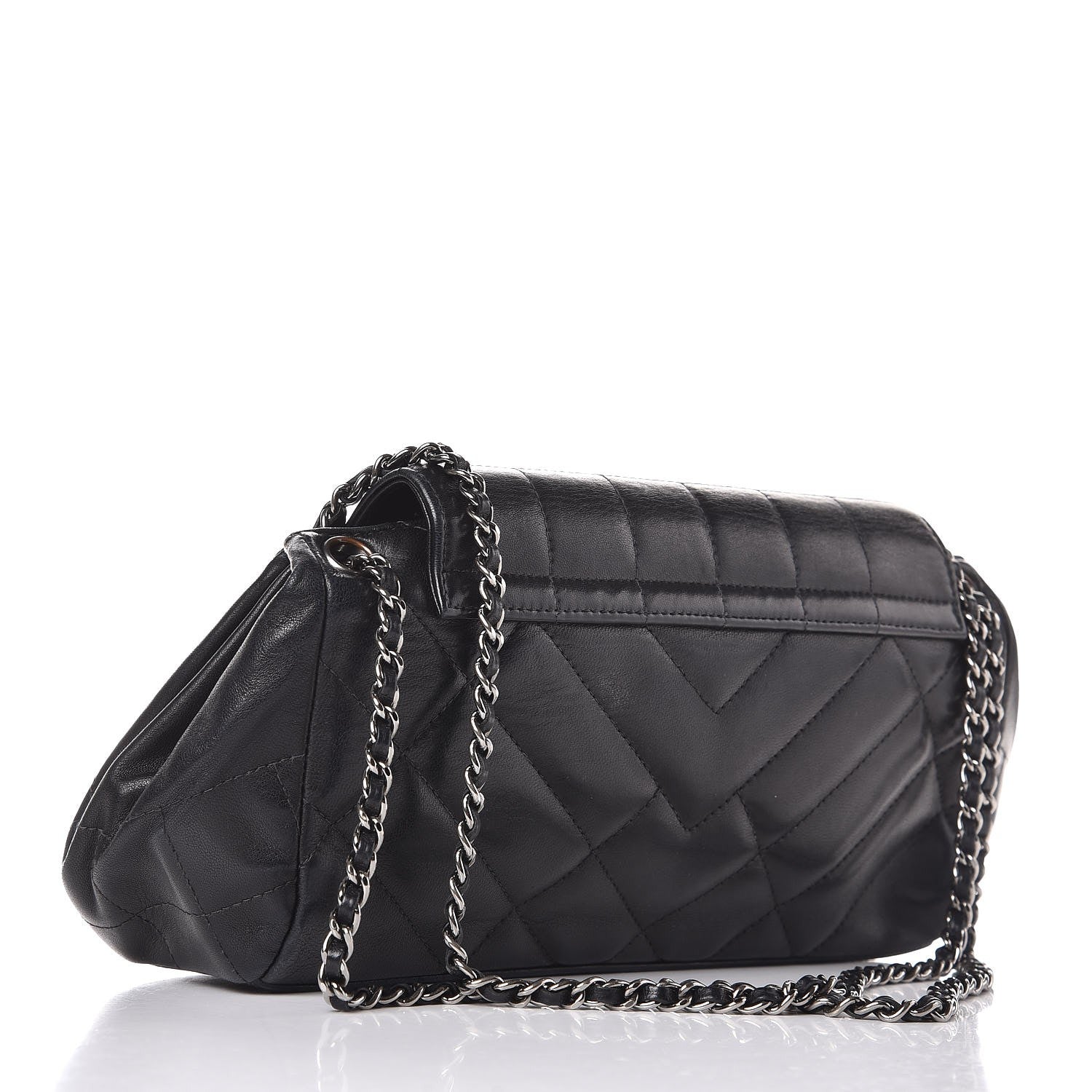 Chanel Calfskin Chocolate Bar Quilted Accordion Flap Black 3 of 12