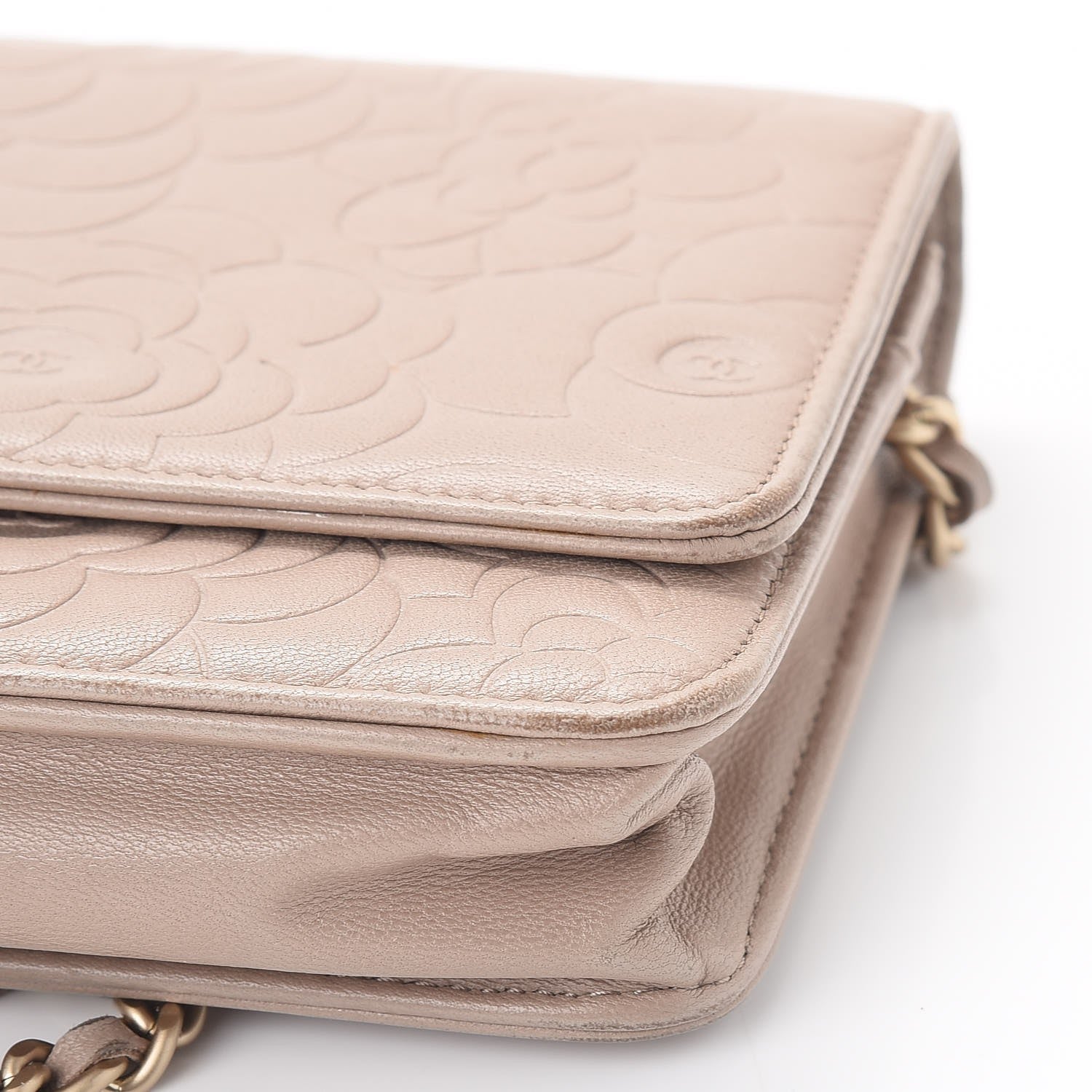 Chanel Lambskin Camellia Embossed Wallet on Chain WOC Beige 14 of 14