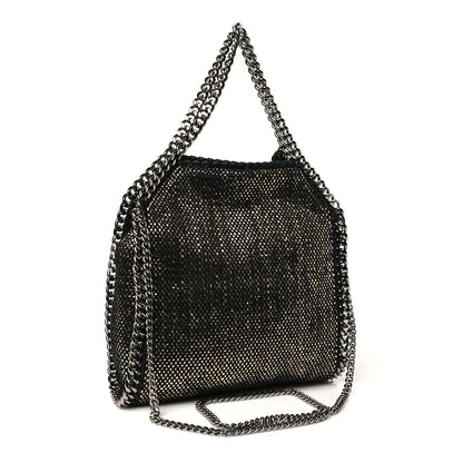 Stella McCartney Metallic Woven Raffia Mini Fold Over Falabella Black Gold 3 of 10