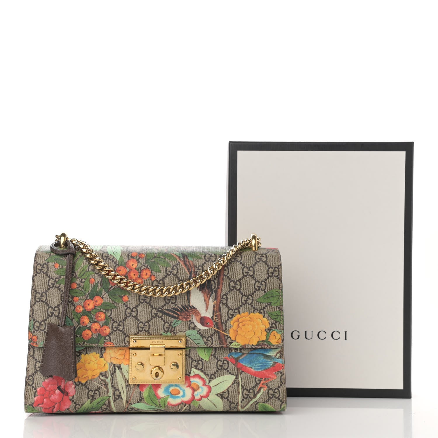 Gucci GG Supreme Monogram Tian Medium Padlock Shoulder Bag Beige Multicolor New Acero 13 of 13