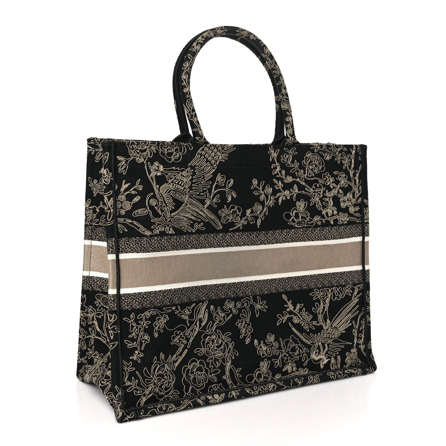 Canvas Embroidered Large Ornamental Cornely Book Tote Black Beige