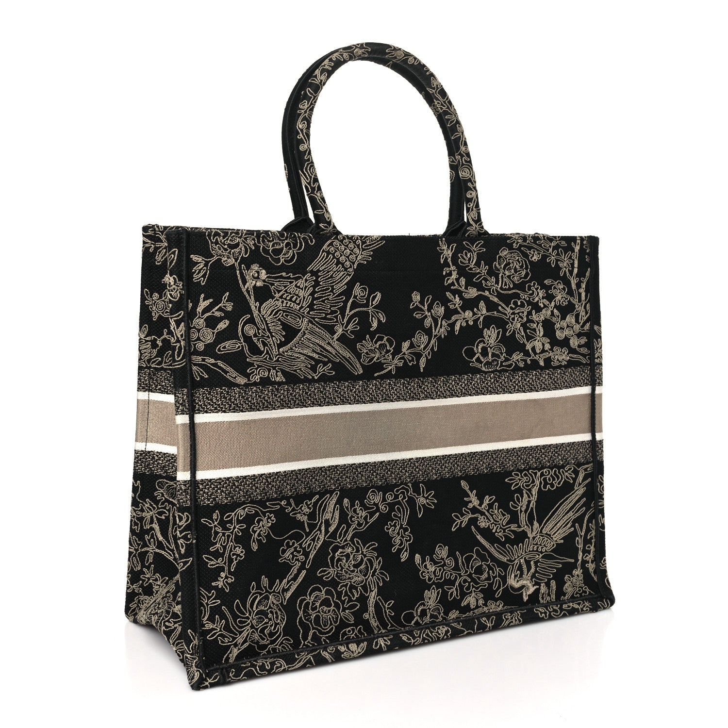 Christian Dior Canvas Embroidered Large Ornamental Cornely Book Tote Black Beige 4 of 13