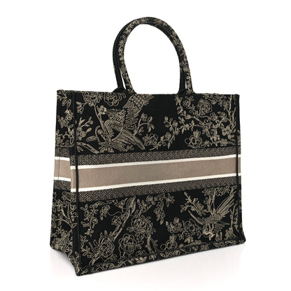 Christian Dior Canvas Embroidered Large Ornamental Cornely Book Tote Black Beige 4 of 13