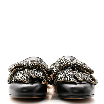 Gucci Malaga Kid Fur Crystal Bow Embroidered Womens Princetown Slippers 37 Black 2 of 7