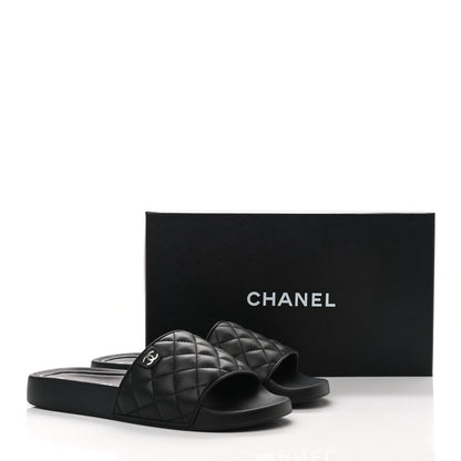 Chanel Lambskin Quilted CC Mules Sandals 40 Black 9 of 9