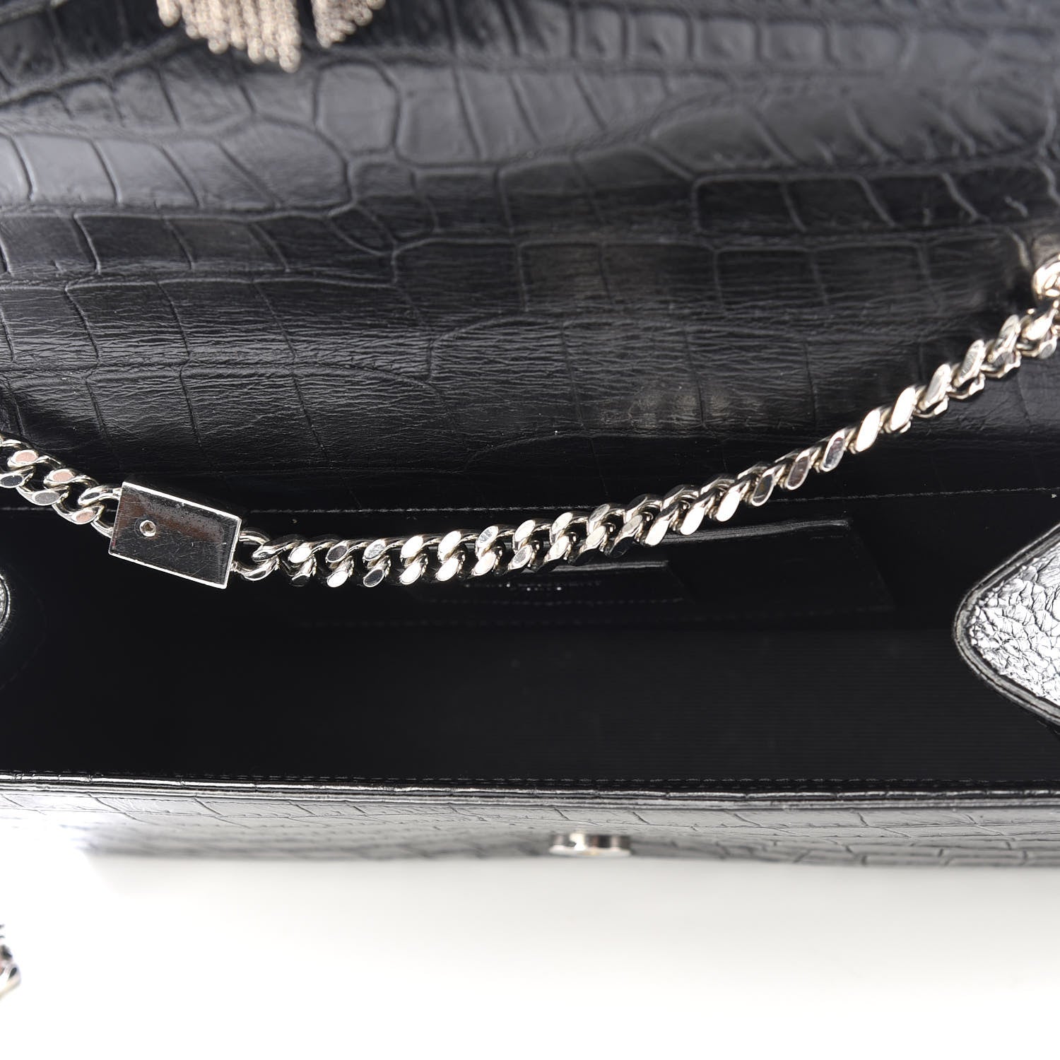Saint Laurent Calfskin Crocodile Embossed Medium Classic Monogram Kate Tassel Satchel Black 4 of 8