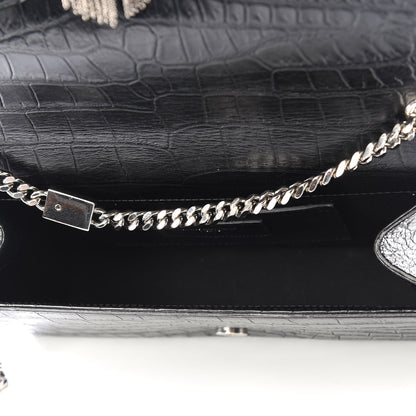 Saint Laurent Calfskin Crocodile Embossed Medium Classic Monogram Kate Tassel Satchel Black 4 of 8