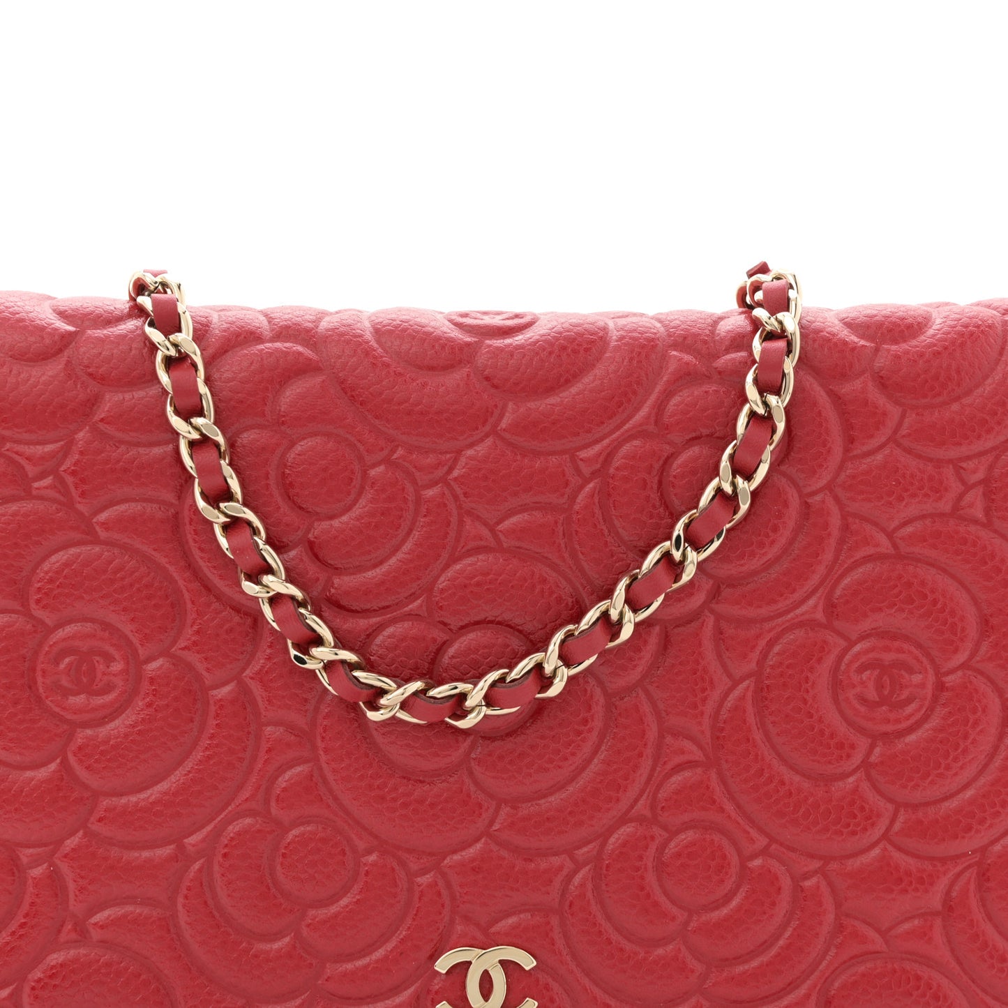 Caviar Camellia Embossed Wallet On Chain WOC Red