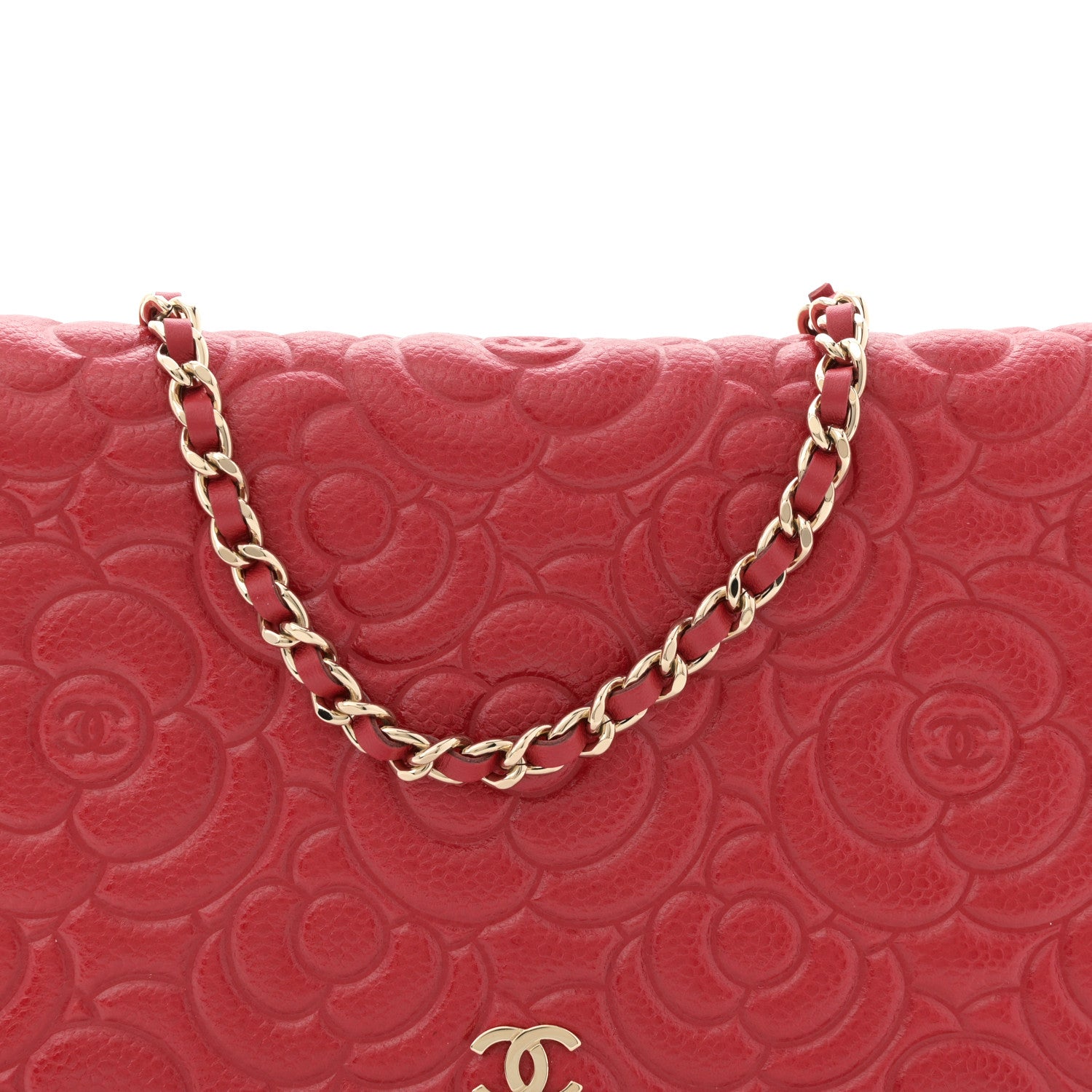 Chanel Caviar Camellia Embossed Wallet On Chain WOC Red 8 of 10