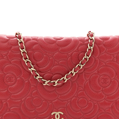 Chanel Caviar Camellia Embossed Wallet On Chain WOC Red 8 of 10
