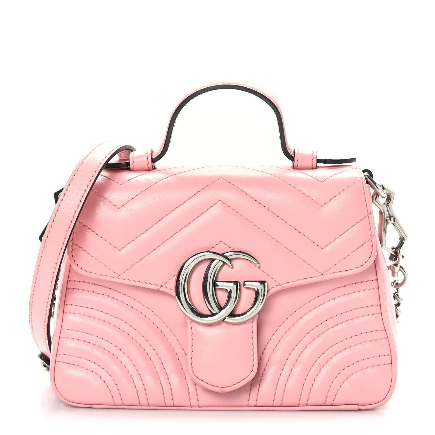 Calfskin Matelasse Mini GG Marmont Top Handle Shoulder Bag Wild Rose