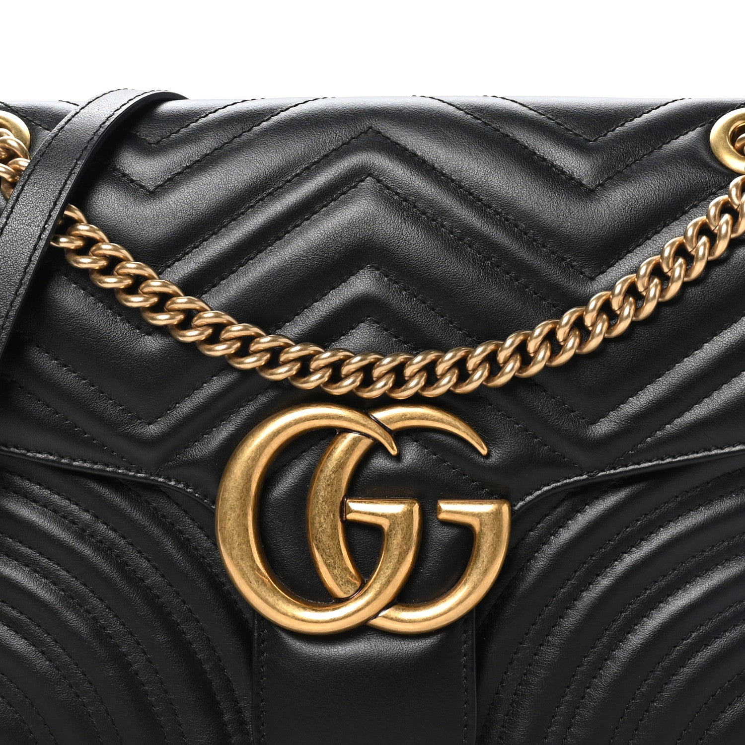 Gucci Calfskin Matelasse Medium GG Marmont Shoulder Bag Black 7 of 9