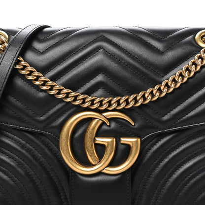 Gucci Calfskin Matelasse Medium GG Marmont Shoulder Bag Black 7 of 9