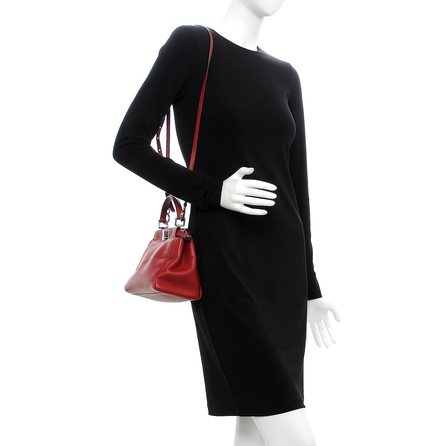 Fendi Nappa Elaphe Monster Eyes Mini Peekaboo Iconic Satchel Ruby Bois de Rose Natural 2 of 8