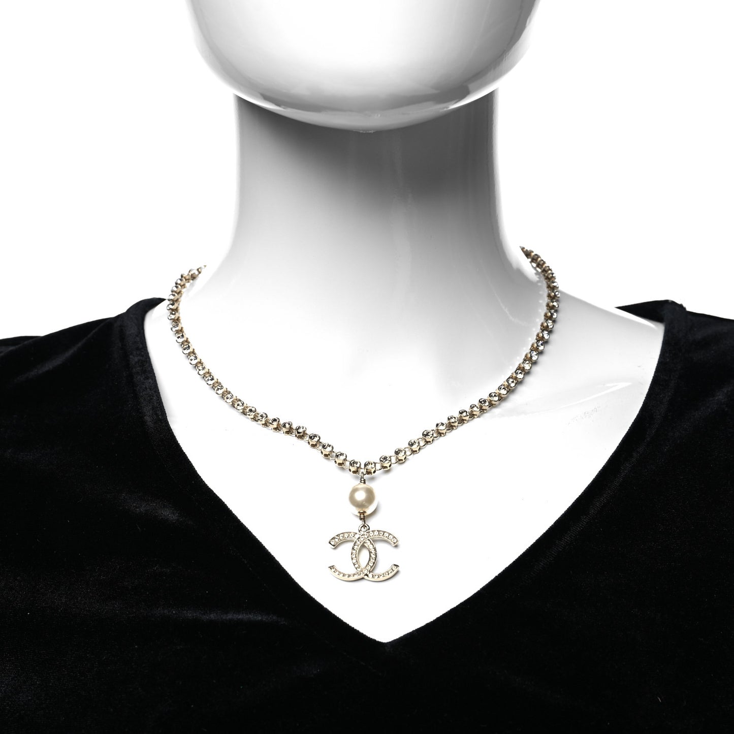 Crystal Pearl CC Short Necklace Gold
