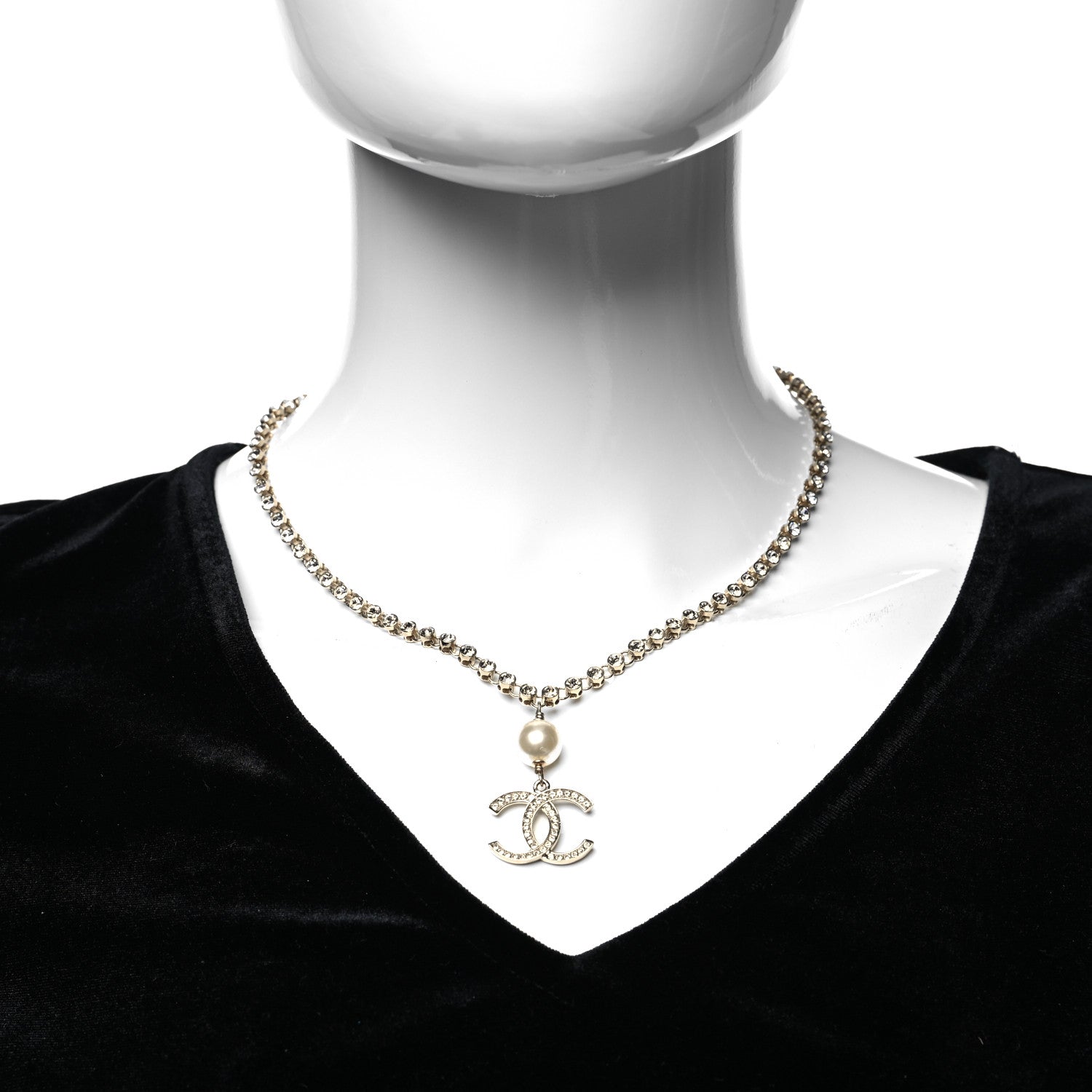 Chanel Crystal Pearl CC Short Necklace Gold 2 of 5