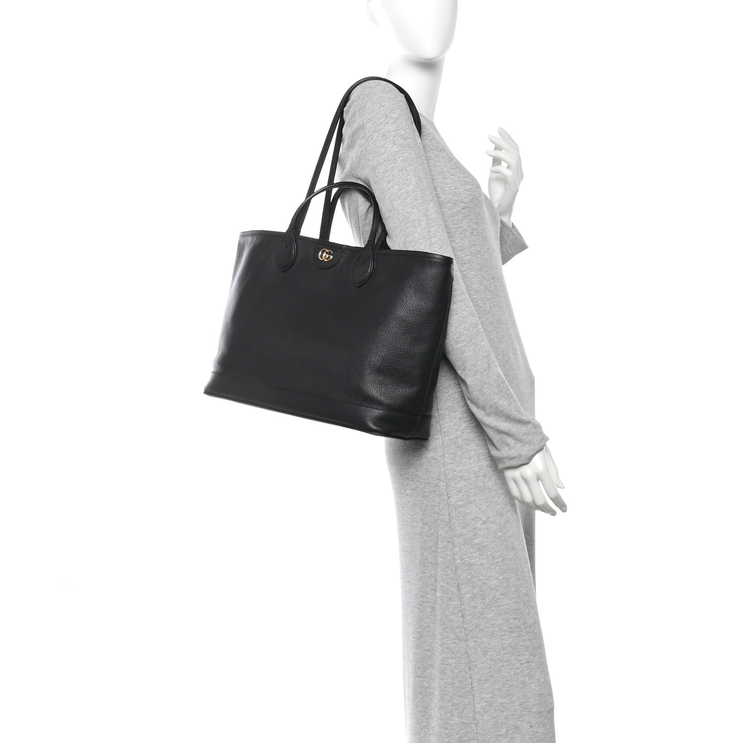 Gucci Textured Dollar Calfskin Medium Ophidia Shoulder Tote Bag Black 2 of 12