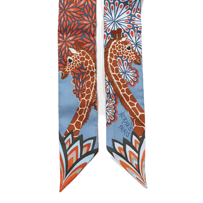 Hermes Silk The Three Graces Twilly Bleu Jean Orange Rouille 2 of 4