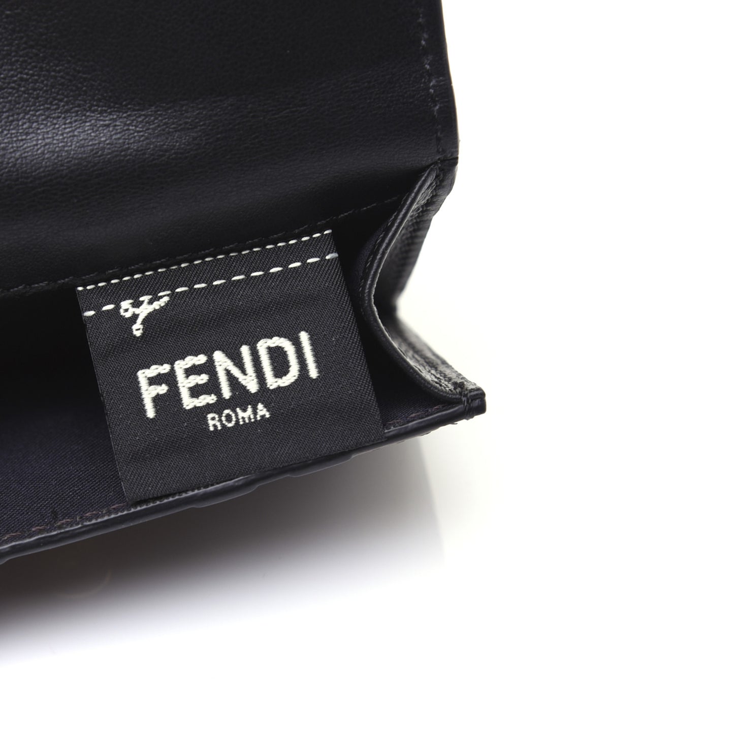Vitello Liberty F is Fendi Bi-Color FF 1974 Embossed Micro Tri-Fold Envelope Wallet Maya Black